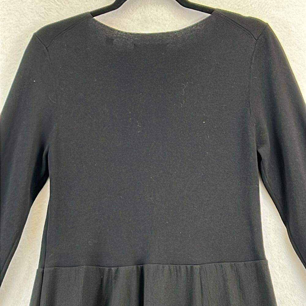 Vince Beautiful Midi Dress Size L Black Fit/Flare Long Sleeve V-Neck Like New - Picture 7 of 12